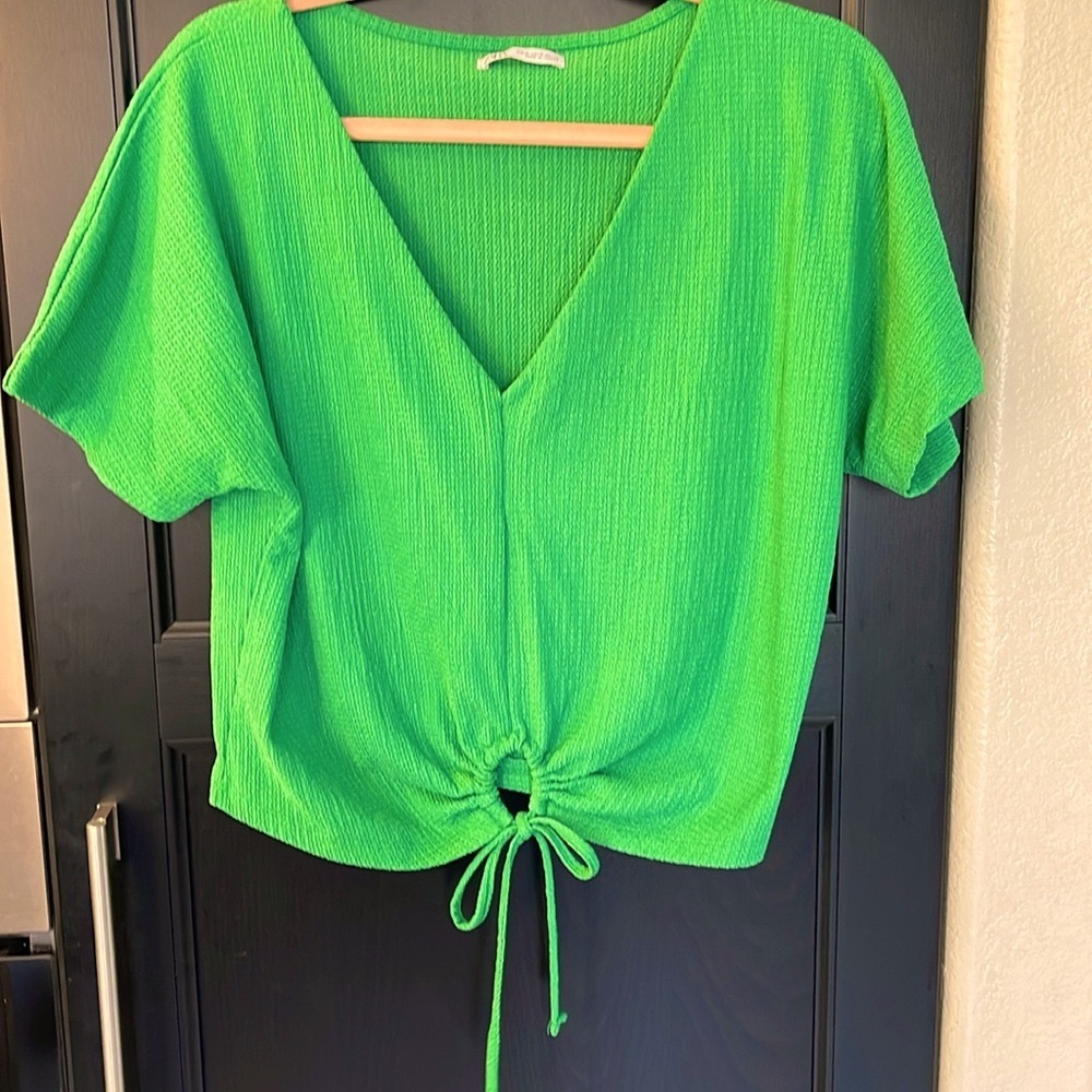 Zara Vibrant Green Drawstring Blouse